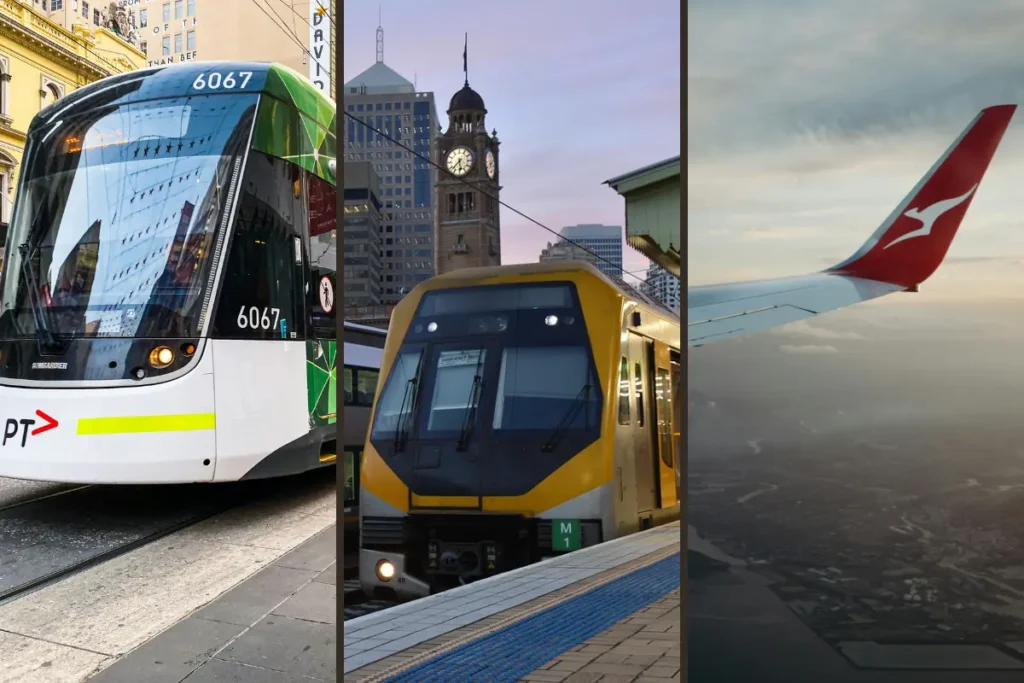 1. transportation Public transport in Australia – Melbourne tram, Sydney train, and Qantas domestic flight- Australia Trip Planner