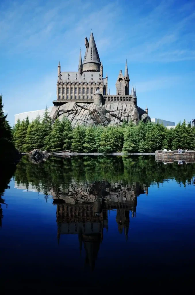 Hogwarts Castle at Harry Potter filming location in the UK with clear sky and reflection in water-Harry Potter travel guide