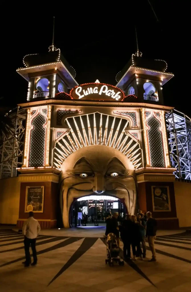 “Luna Park Sydney entrance at night – fun things to do in Sydney for first-time visitors”

