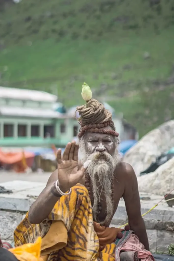 Sadhu at Kedarnath blessing pilgrims – spiritual essence of Himalayan trek

