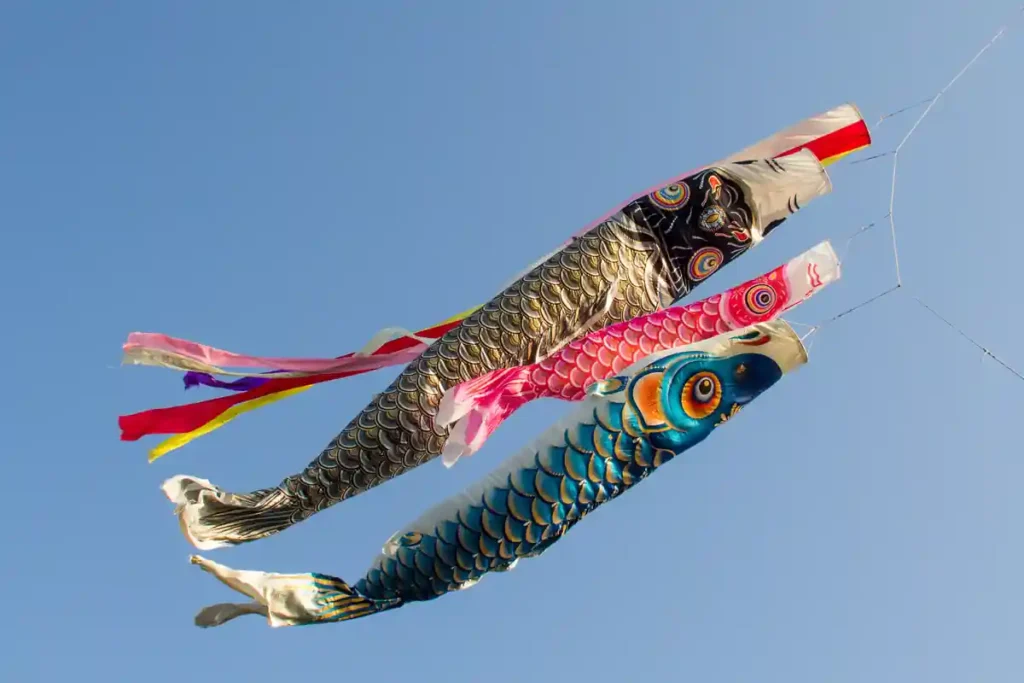 Colorful carp streamers (koinobori) flying on Children’s Day during May festival in Japan

